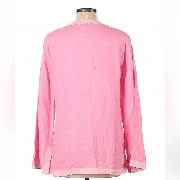 LANDS END | Pink 100% Linen Split Neck Long Sleeve Tunic Blouse Size 10 / 12 M - Picture 2 of 6